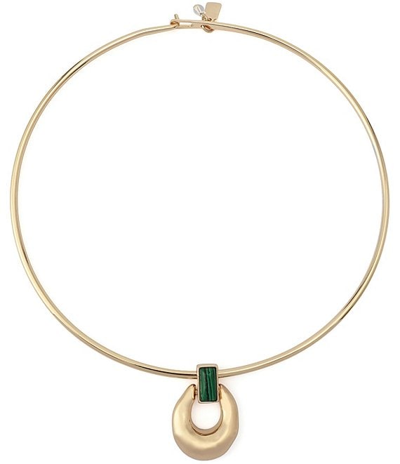 Robert Lee Morris Soho Malachite Molten Disc Pendant Wire Collar Necklace