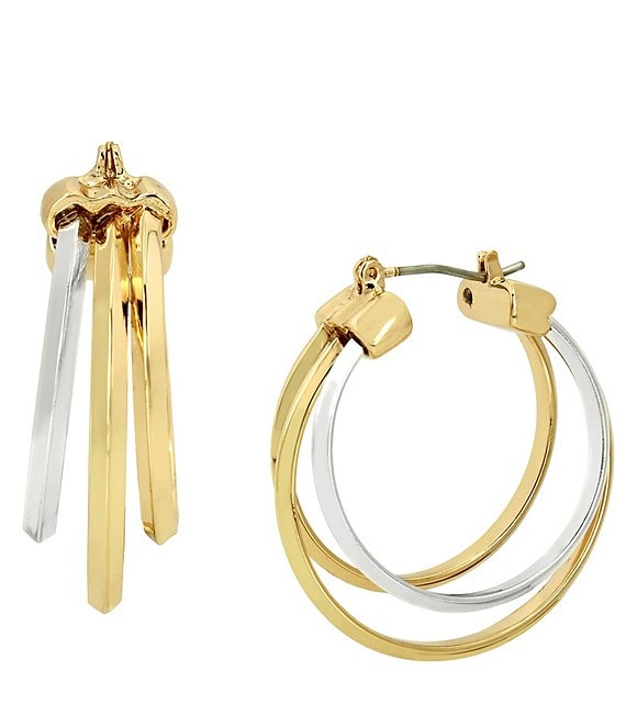 Color:Two Tone - Image 1 - Small Multi Row Two Tone Hoop Earrings