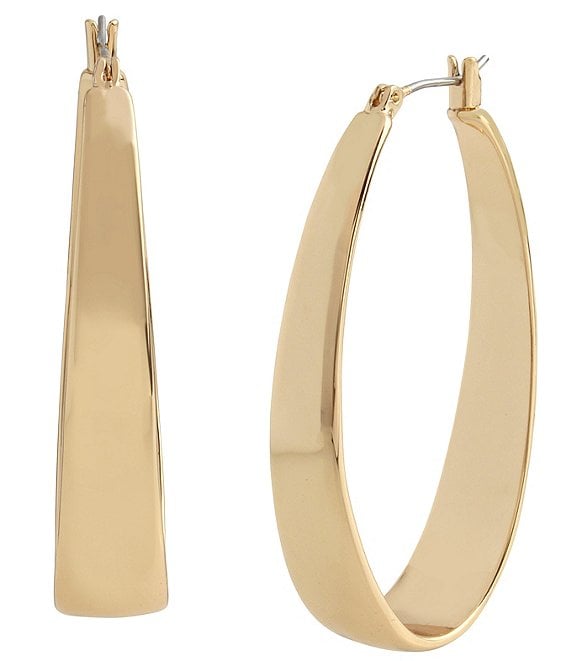 Color:Gold - Image 1 - Thick Oval Hoop Earrings
