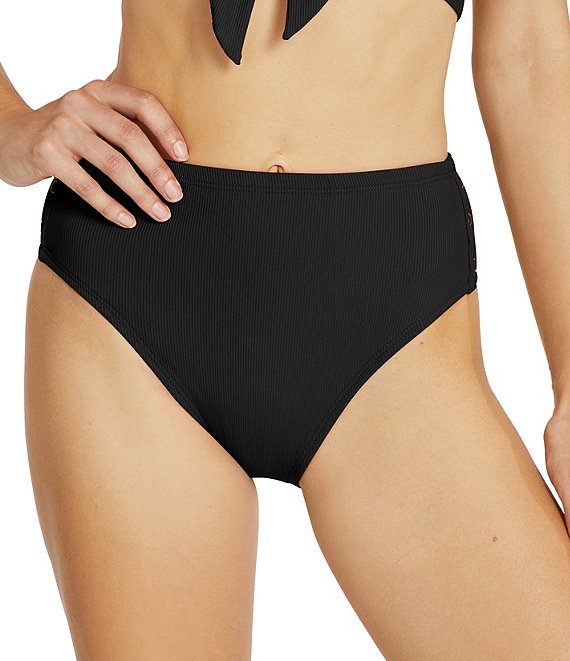 ROBIN PICCONE Amy Solid High Waisted Swim Bottoms