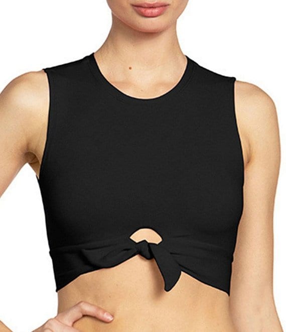 ROBIN PICCONE Ava Solid Tie-Front Cropped Swim Top