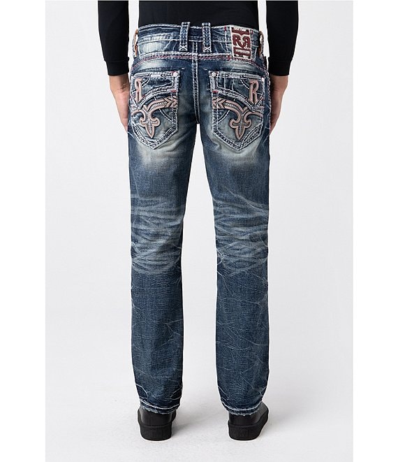 Rock Revival Tyrone Straight-Leg Fleur-de-Lis Patch Pockets Jeans ...