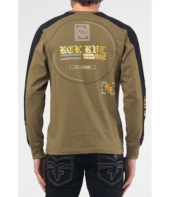 Maak plaats redden tweedehands Rock Revival Long Sleeve Colorblock Gold Foil Printed T-Shirt | Dillard's