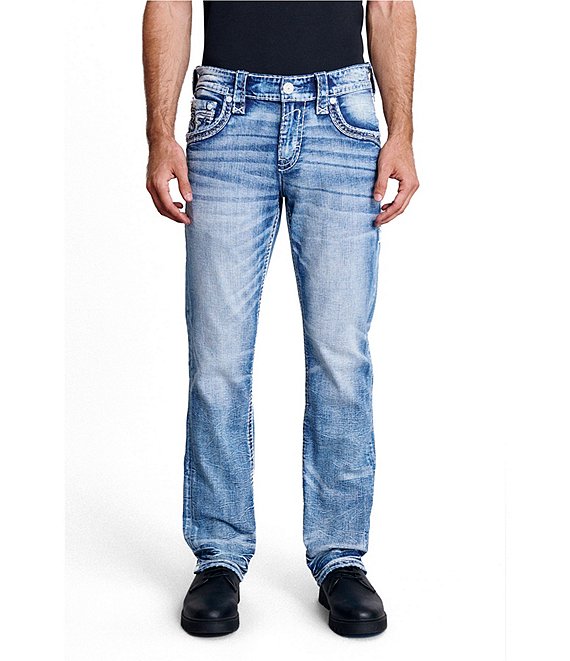 Rock Revival Reece 32#double; Straight Leg Fleur-De-Lis-Overlay Pocketed Jeans