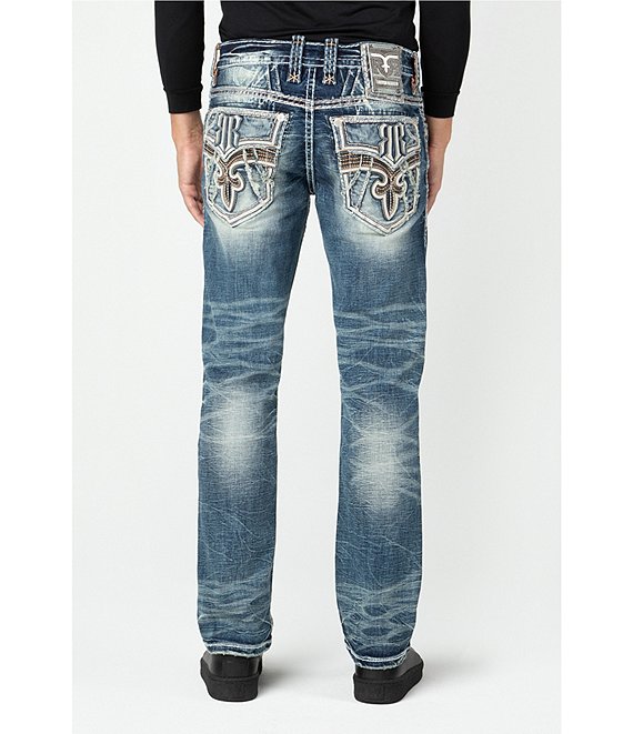 Rock Revival Richie Straight Leg Fleur-de-lis Embroidered Jeans - 36 32