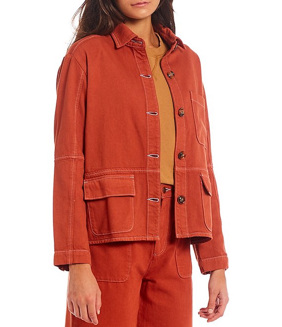 Color:Terracotta - Image 1 - Adara Twill Point Collar Long Sleeve Jacket