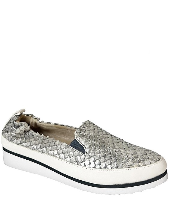 Ron White Nell Metallic Leather Lizard Embossed Wedge Platform Slip-Ons ...