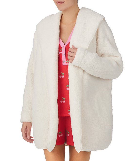 Color:Cream - Image 1 - Plush Long Sleeve Open-Front Short Jacket