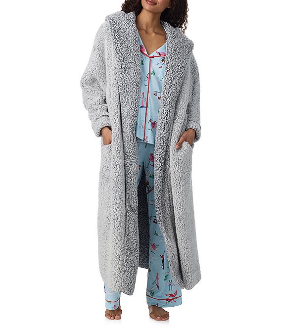 Room Service Shawl Collar Long Sleeve Open-Front Knit Long Robe
