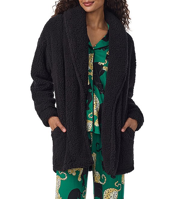 Room Service Solid Long Sleeve Shawl Collar Frosted Plush Jacket