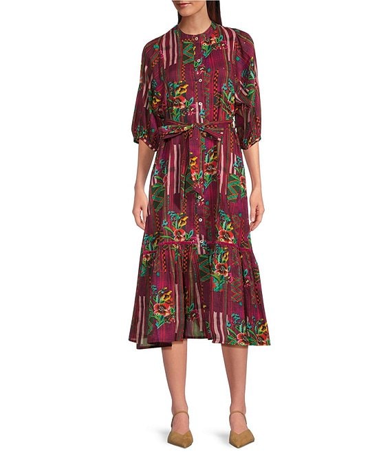 Ro's Garden Flirty Campeche Floral Tie Midi Dress 