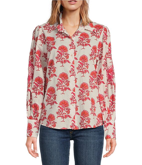 Ro's Garden Norway Printed Button Front Long Sleeve Top | Dillard's