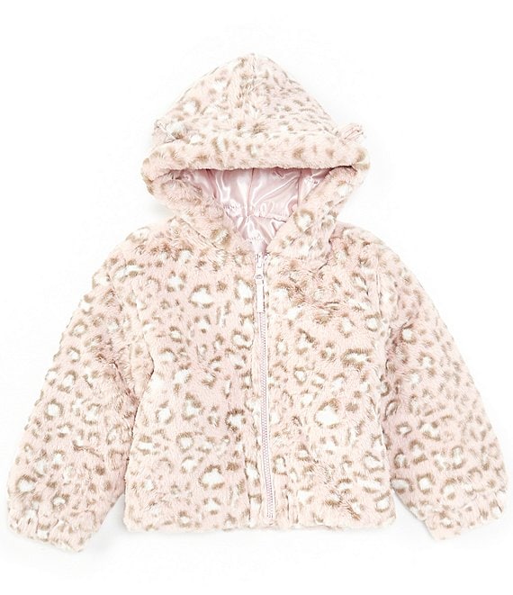 Rothschild Big Girls 7-16 Long Sleeve Leopard Print Faux-Fur/Solid  Reversible Hooded Jacket