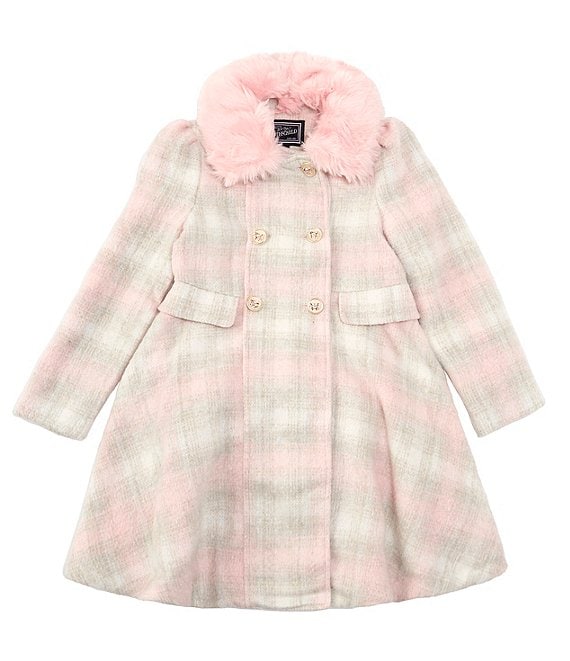 Rothschild Big Girls 7-16 Princess Double Breasted Plaid Faux Fur ...