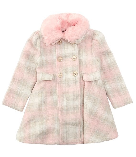 Rothschild Little 4-6X Princess Double Breasted Plaid Faux Fur Collar ...
