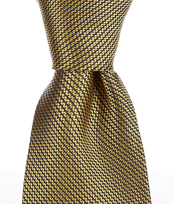 Color:Yellow - Image 1 - Solid Textured 3 3/8#double; Silk Tie