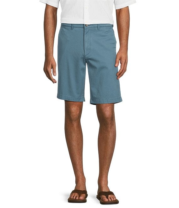 Color:Dark Vintage Blue - Image 1 - Flat Front Stretch Washed 11#double; Inseam Chino Shorts