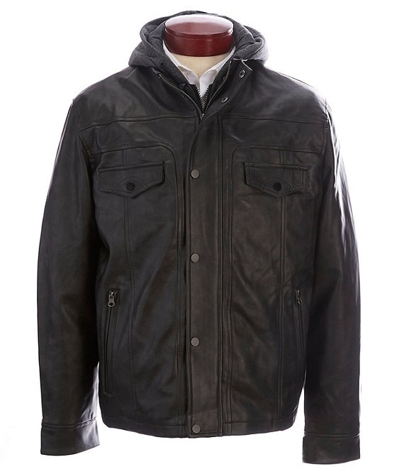 Roundtree & Yorke Big & Tall Coated Leather Jacket with Knit Hood ...