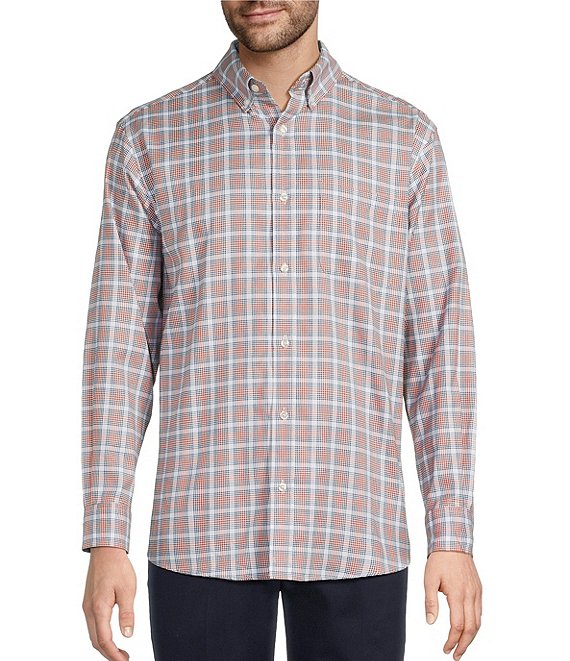 Roundtree & Yorke Big & Tall Long Sleeve Medium Plaid Oxford Sport Shirt, White - Image 1
