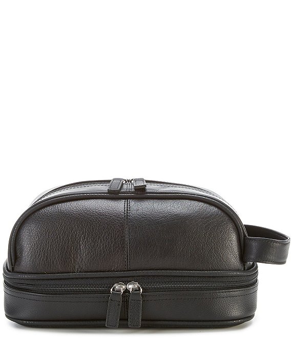 Color:Black - Image 1 - Bottom Zip Leather Travel Kit