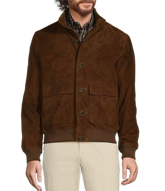 Roundtree & Yorke Button Front Suede Bomber Jacket