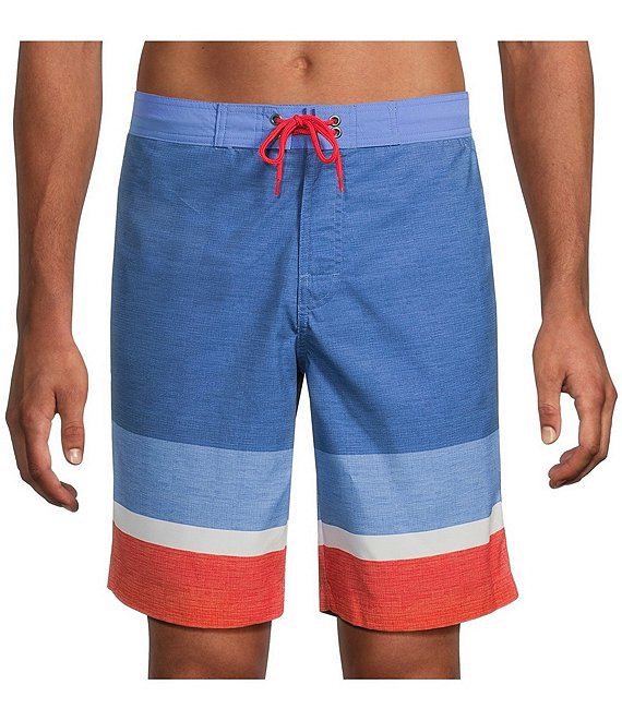 Roundtree & Yorke Colorblock Stripe 10#double; Swim Trunk, Pool Blue - Image 1