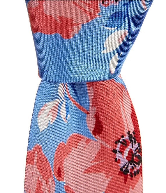 Roundtree & Yorke Eric Flower Print Traditional Silk Blend Tie