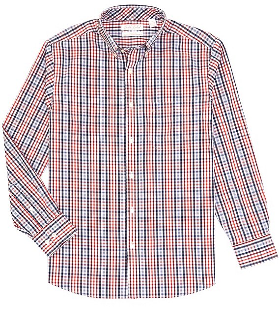 Color:White - Image 1 - Gold Label Big & Tall Long Sleeve Multi Gingham Button Down Collar Shirt