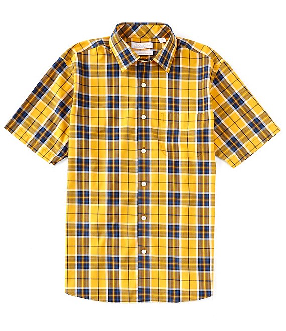 Roundtree & Yorke Gold Label Big & Tall Short Sleeve Poplin Plaid Sport Shirt