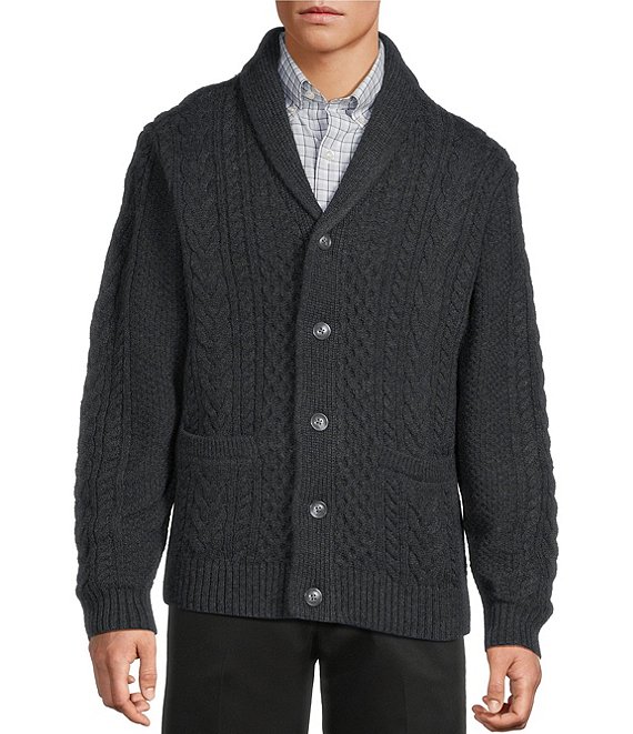 Roundtree & Yorke Long Sleeve Cable Knit Shawl Collar Wool Blend Cardigan