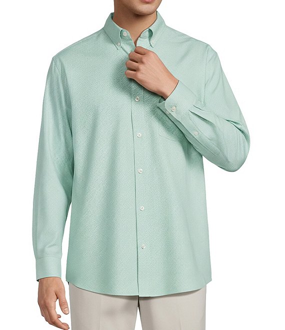 Roundtree & Yorke Gingham Pattern Twill Sport Shirt