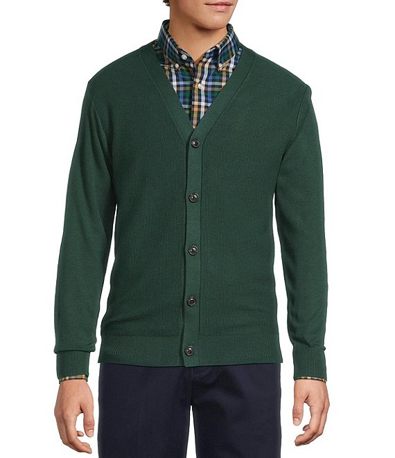 Roundtree & Yorke Long Sleeve Knit Solid Textured Cardigan, Green - Image 1