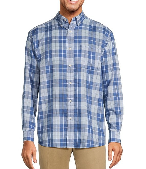 Roundtree & Yorke Long Sleeve Large Plaid Twill Sport Shirt | Dillard's