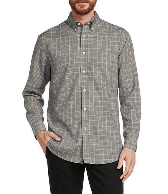 Roundtree & Yorke Gold Label Roundtree & Yorke Non-Iron Long Sleeve Plaid Sport Shirt, Black-Grey - Image 1