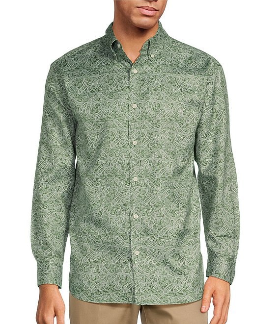 Roundtree & Yorke Long Sleeve Oxford Button Down Collar Paisley Sport ...