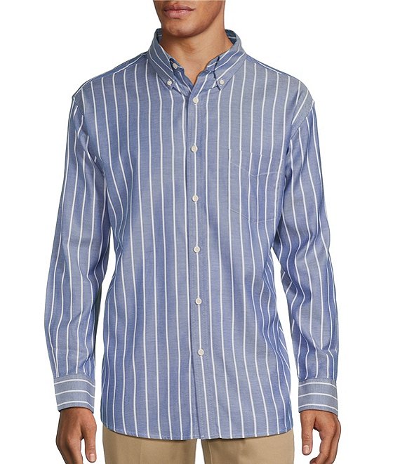 Roundtree & Yorke Long Sleeve Oxford Stripe Button Down Sport Shirt ...