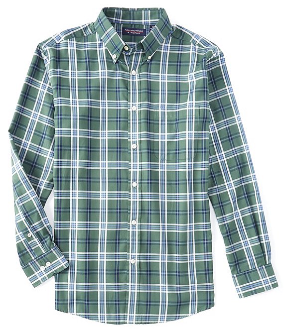 Color:Pine Green - Image 1 - Long Sleeve Oxford Windowpane Plaid Shirt