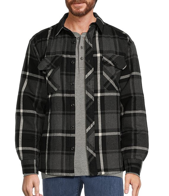 Roundtree & Yorke Long Sleeve Plaid Flannel Lined Shirt Jacket 