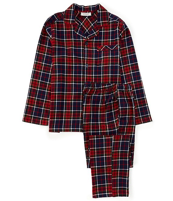 Roundtree Yorke Long Sleeve Plaid Portuguese Flannel Pajama Shirt Matching Pant 2 Piece Pajama Set