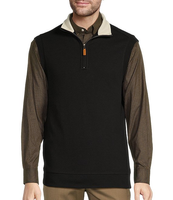 Color:Black - Image 1 - Long Sleeve Quarter Zip Solid Vest