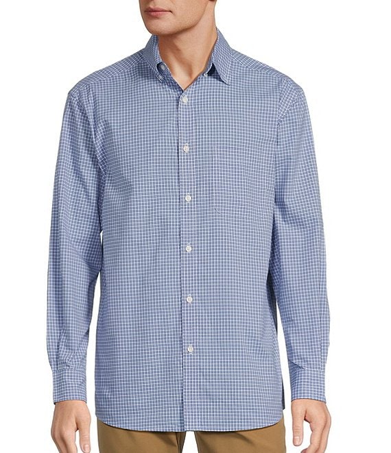 Roundtree & Yorke Long-Sleeve Soft Touch Checked Poplin Sport Shirt ...