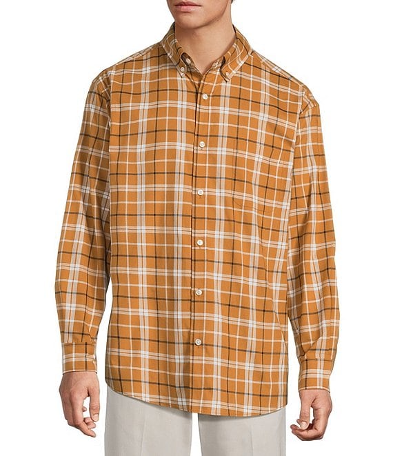 Roundtree & Yorke Long Sleeve Soft Touch Medium Plaid Sport Shirt, Copper - Image 1