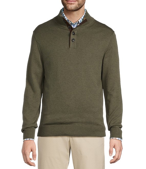 Roundtree & Yorke Long Sleeve Solid Button Mock Sweater
