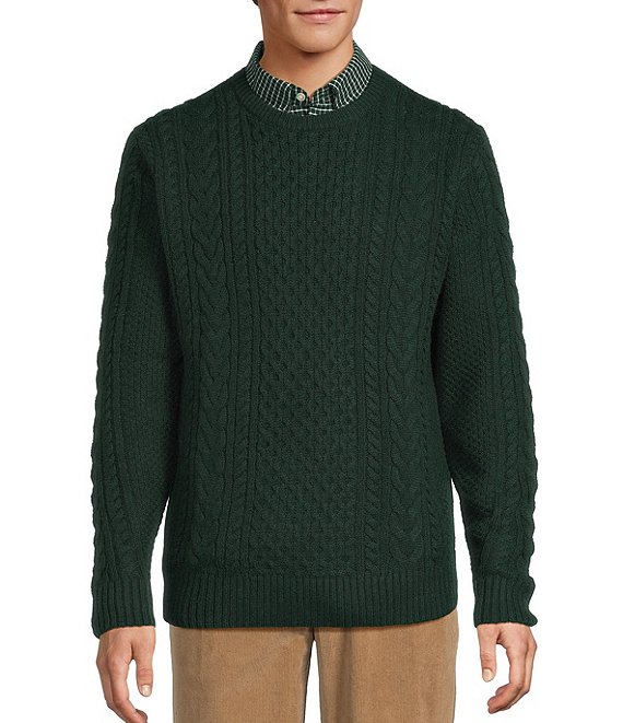Roundtree & Yorke Long Sleeve Solid Cable Knit Crew Sweater