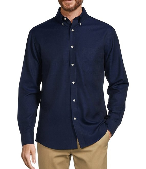 Roundtree & Yorke Gold Label Roundtree & Yorke Non-Iron Long Sleeve Solid Dobby Sport Shirt, Navy - Image 1