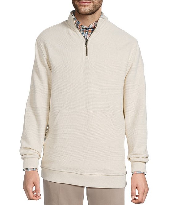 Roundtree & Yorke Long Sleeve Solid Textured Quarter Zip Pullover