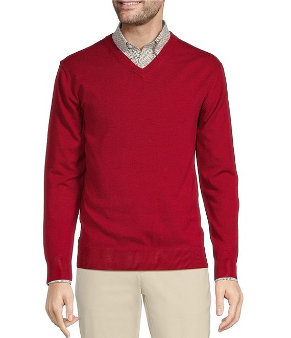 Roundtree & Yorke Long Sleeve Solid V-Neck Pullover Sweater | Dillard's