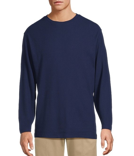 Roundtree & Yorke Long Sleeve Solid Waffle Crewneck Pullover