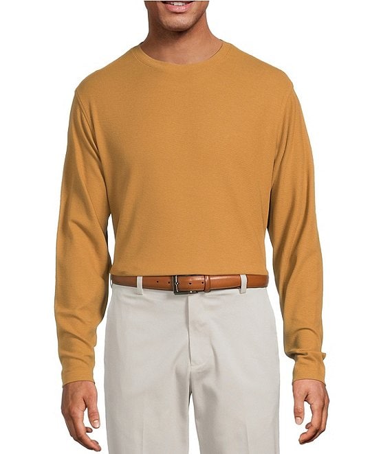 Roundtree & Yorke Long Sleeve Solid Waffle Crewneck Pullover