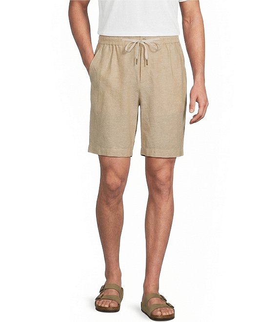 Roundtree & Yorke Luxury Linen Blend Flat Front Drawstring 8#double; Inseam Solid Shorts